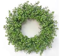 Dremisland Artificial Eucalyptus Wreath for Front Door 22in/56cm Spring Summer Green Wreath Boxwood Door Wreaths Fake Green Wreaths Garland Easter Decor for Indoor Outdoor Window Porch Farmhouse