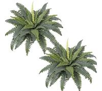 Dremisland Artificial Ferns for Outdoors Set of 2 Bouquets 30" Diam Large Hanging Fake Boston Fern Silk Greenery Faux Bush Plant Shrubs for Home Garden Porch Home Outdoors Decor (Green)