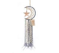 Dremisland Blue Dream Catcher Handmade Half Circle Moon Design Indian Dreamcatchers Star Pendant Wall Hanging Home Decoration Ornament Christmas Festival Craft Gift