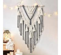 Dremisland Boho Macrame Wall Hanging Geometric Woven Tapestry Beige & Grey Cotton Handmade Bohemian Art with Tassel Craft Ornament for Bedroom Living Room Apartment Nursery