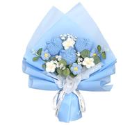 Dremisland Crochet Flowers Bouquet Handmade Knitted Flowers Crochet Blue Tulips Bouquet with Eucalyptus Artificial Floral Arrangement Crochet Kits for Valentines Day Mom Birthday