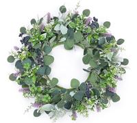 Dremisland Eucalyptus Wreath for Front Door 22” Artificial Lavender Wreath Fake Floral with Berries Spring Summer Faux Green Leaf Welcome Wreaths Garland Decor for Window Porch Farmhouse Garden
