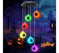 Dremisland Eyeball Solar Wind Chimes Garden Halloween Decorations Color Changing Wind Chimes Outdoor Waterproof Mobile Garden Lamp Solar Lights Decor for Women Yard Porch Patio Gift
