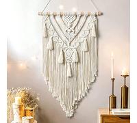 Dremisland Geometric Macrame Wall Hanging Beige Woven Tapestry with Tassel