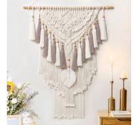 Dremisland Macrame Wall Hanging Beige Dusty Rose Handmade Woven Tapestry with Tassel Cotton Macrame Wall Decor Bohemian Craft Ornament for Bedroom Living Room Apartment Nursery 37.4” Lx27.5” W