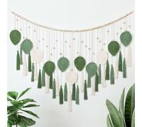Dremisland Macrame Wall Hanging Beige Green Leaf Tassel Large Tapestry with Wooden Bead Boho Handmade Woven Wall Tapestry Art Decor for Bedroom Living Room Apartment Backdrop, 51.2" W x 31.5" L