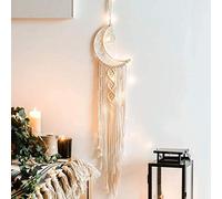 Dremisland Macrame Wall Hanging with LED Light Bohemian Moon Dream Catcher Woven Tapestry Handmade Dreamcatcher with Tassel for Wedding Party Ornaments Craft Gifts Christmas Ramadan Decorations
