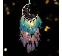 Dremisland Moon Dream Catcher with Fairy Lights Handmade Dreamcatcher Kids Bedroom Accessories Rainbow Feather Lucky Turquoise Pendant Wall Hanging Decoration for Home Bedroom