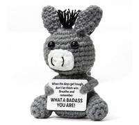 Dremisland Positive Emotional Support Crochet Donkey Gift Mini Handmade Crochet Animals with Positive Card Funny Pocket Hug Cute Knitted Crochet for Women Friend Daughter Sister (Donkey)