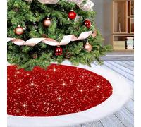 Dremisland Sequin Christmas Tree Skirt 30 Inch Luxury Faux Fur Tree Skirt Plush Christmas Decorations Thick Velvet Sparkly Xmas Tree Mats Holiday New Year Home Party Decor (Red, 30inch/76cm)