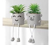 Dremisland Set of 2 Fake Plants with Cement Potted Artificial Plants Indoor Small Artificial Plants in Pots Mini Fake Succulent Plant Desk Decor for Christmas Home Office Table Living Room Shelves