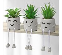 Dremisland Set of 3 Fake Plants with Cement Potted Artificial Plants Indoor Small Artificial Plants in Pots Mini Fake Succulent Plant Desk Plant Decor for Christmas Office Table Living Room Shelves