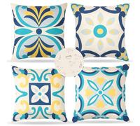 Dremisland Set of 4 Cushion Covers 18x18 Inch Floral Printed Water Resistant Throw Pillow Cases Boho Farmhouse Garden Summer Decorative Pillowcases for Outside Patio Couch Balcony