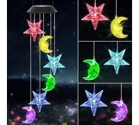 Dremisland Star Moon Solar Wind Chimes for Garden Birthday Gifts for Women Mum Color Changing Wind Chimes Outdoor Waterproof Mobile Garden Lamp Solar Lights Yard Porch Decorations