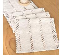 Dremisland Table Runner Macrame Farmhouse 95 Inch Boho Table Runner White Woven Cotton Table Cover Rustic Dresser Scarf Table Decoration for Dining Kitchen Table Party Birthday Decor