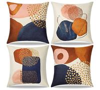 Dremisland Throw Pillow Covers 18x18 Set of 4 Mid Century Modern Decorative Pillowcases Navy Blue Burnt Orange Cushion Covers for Couch Sofa Bedroom Abstract Geometric Home Decor