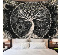Dremisland Tree of Life Tapestry Trippy Mandala Wall Tapestry Sun and Moon Tapestries Black Galaxy Stars Bohemian Aesthetic Wall Hanging Bedroom Home Decor (XL/175X230cm(69"X91"), Black)