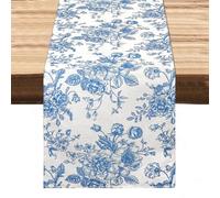 Dremisland Water Resistant Blue Table Runner Farmhouse 55 Inch Retro Monochrome Sketch Rose Table Runner Rustic Table Cover Spring Kitchen Dining Table Decoration for Home Party Decor