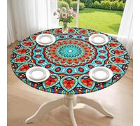 Dremisland Waterproof Round Fitted Tablecloth with Elastic Edged 150CM Wipeable Table Cover Mandala Table Cloth Table Protector Cover for Dinning Room Kitchen Party Picnic