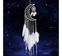 Dremisland White Dream Catcher Handmade Moon Design with Feathers Indian Dreamcatcher Wall Hanging Home Decoration Ornament Christmas Festival Craft Gift