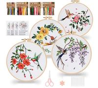 Dremislnd 4 Set Embroidery Kit for Beginners Adults Hummingbirds Flowers Embroidery Practice Kit Cross Stitch Starter Kits DIY Embroidery Kits with Birds Include Instructions Hoop Floss Thread