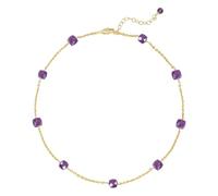 Dremmy Studios Amethyst Necklace 14K Gold Plated Hypoallergenic Anti-Tarnish Stone Handmade Beads 15.4+2 Inches Short Chain Link Charm Choker Jewelry for Women Birthday Anniversary Valentine's Day