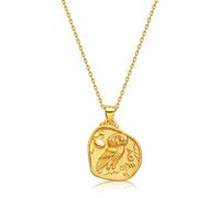 DREMMY STUDIOS Coin Necklace 18k Gold Plated Vintage Disk Hammered Pendant Necklace Goddess Worship Celebrity Circle Medal Reversible Chic Genuine and Elegant Keepsake Gifts for Her Gold