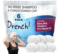 Drench No Water Shampoo Caps - Waterless Shampoo and Conditioner Hair Wash Cap - Hair Wash Caps No Water Rinse Free - Mobility Aids with Aloe Vera and Vitamins - Pack of 6