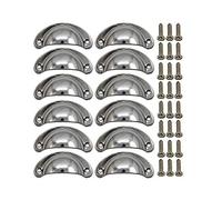 Dreneco 12pcs Shell Cup Handles Iron-Nickel Alloy Half Moon Vintage Cupboard Door Drawer Cabinet Handles Knobs with Screws (Silver)