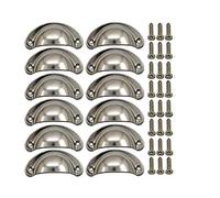 Dreneco 12pcs Shell Cup Handles Iron-Nickel Alloy Half Moon Vintage Cupboard Door Drawer Cabinet Handles Knobs with Screws (Nickel Brushed)