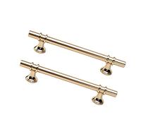 Dreneco 2 Pack Cupboard Handles Zinc Alloy Kitchen T Bar Handle Drawer Wardrobe Cabinet Furniture Door Pulls Knobs (128mm Hole centres, Gold)
