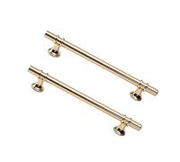 Dreneco 2 Pack Cupboard Handles Zinc Alloy Kitchen T Bar Handle Drawer Wardrobe Cabinet Furniture Door Pulls Knobs (160mm Hole centres, Gold)