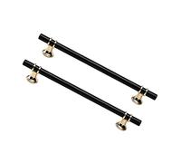 Dreneco 2 Pack Cupboard Handles Zinc Alloy Kitchen T Bar Handle Drawer Wardrobe Cabinet Furniture Door Pulls Knobs (192mm Hole centres, Black+Gold)