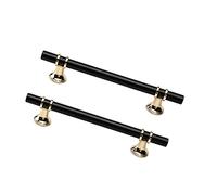 Dreneco 2 Pack Cupboard Handles Zinc Alloy Kitchen T Bar Handle Drawer Wardrobe Cabinet Furniture Door Pulls Knobs (128mm Hole centres, Black+Gold)