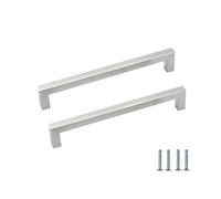 Dreneco 2 Pack Kitchen Door Handles, Drawer Knobs, Cabinet Handles Stainless Steel Square Kitchen Cupboard Handles, 192mm, Silver (Screws Included)
