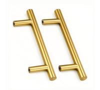 Drenky 2 Pack Kitchen Door Handles, Gold Kitchen Cupboard Handles Stainless Steel T Bar 128mm Hole Centre with Screws for Wardrobe Cabinet Drawer