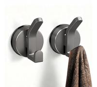Drenky 2 Pack Large Dual Suction Cup Hooks, Double Hook Heavy Duty No Drill Removable and Reusable Suction Hooks Towel Hook for Shower Glass Doors Tiles Windows Bathroom, Grey