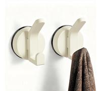 Drenky 2 Pack Large Dual Suction Cup Hooks Heavy Duty, Removable Reusable No Drill Double Towel Hooks for Bathroom Shower Glass Door Tile Window Kitchen, White