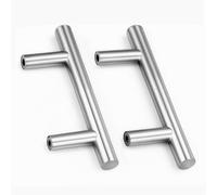 Drenky 2 Pack Silver Stainless Steel T Bar Kitchen Handles, 64mm Hole Centre, Ambidextrous, Screws, Cupboard, Drawer, Wardrobe