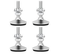 Drenky Furniture Leveling Feet Adjustable Height Stainless Steel Foot 4 Pieces M10 x 50 mm Adjustment Screw with Non-Slip Rubber Base and T-Nut