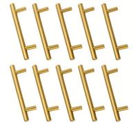 Drenky Kitchen Door Handles, Kitchen Cupboard Handles Gold Stainless Steel T Bar 128mm Hole Centre with Screws for Wardrobe Cabinet Drawer, 10 Pack