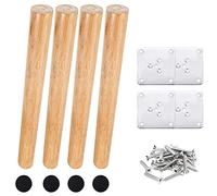 Drenky Set of 4 Wooden Furniture Legs, 30 cm, Low Table Legs, Inclined Kitchen Furniture Legs, Walnut Finish with Installation Accessories for Armchair, Nightstand, Cabinet, Drawer, etc