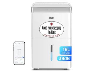 DREO 16L/Day Smart WiFi Dehumidifier for Home, Laundry Drying, 38dB Quiet, 3 Mode & Speed, Low Energy, Large Room, Humidity Display & Auto Sensor, 24H Timer, Moisture Remover, Works with Alexa