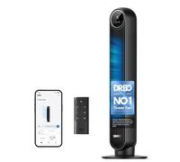 DREO 20dB Smart Silent Tower Fan, 28 ft/s Velocity Electric Cooling Fan with Remote, 90° Oscillating 8 Speeds 4 Modes 8H Timer LED Display, DC Motor Quiet Standing Bladeless Floor Fans for Bedroom