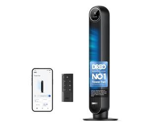 DREO 20dB Smart Silent Tower Fan, 28 ft/s Velocity Electric Cooling Fan with Remote, 90° Oscillating 8 Speeds 4 Modes 8H Timer LED Display, DC Motor Quiet Standing Bladeless Floor Fans for Bedroom