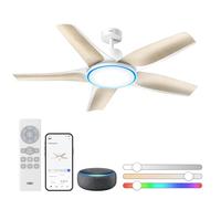 DREO 52" Smart Ceiling Fan with Lights for Cooling, Quiet DC Motor, App & Alexa Control, Dimmable LED & RGB Ambient Light, 12 Speeds, 4 Modes, 1-12H Timer, Easy Install for Large Living Room Bedroom