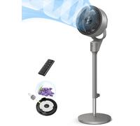 Dreo 80ft Electric Standing Fan for Bedroom, 25dB Silent Pedestal Fans with Remote, 80° Oscillating, 90° Manual Vertical, 3 Speeds, 34-41" Adjustable Height, 6H Timer, Grey