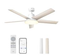 DREO Smart Ceiling Fan with Lights, 52 Inch, 12 Speeds & 3 Modes, Stepless Color Tones, Dimmable LED Light, 12H Timer, Quiet DC Motor, Remote/APP/Alexa Control, Electric Fan for Bedroom, White