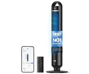 DREO Smart Tower Fan for Bedroom& Home, 26ft/s Powerful Airflow, 33ft Coverage, 1-12H Timer, 4 Speeds, 3 Modes, 28dB Bladeless Fan with App & Voice Control, 90° Oscillating Cooling Fan, LED Display