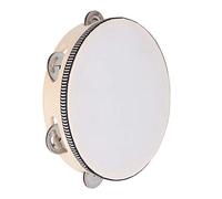 Dreokee Tambourine for Adults, 10 inch Wood Handheld Tambourine Single Row 8 Pairs Jingles